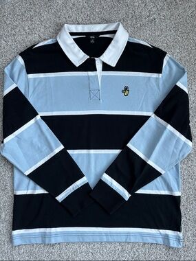 Vans Light Blue, Black & White Striped Rugby Polo